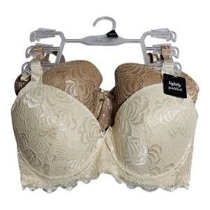 NEW‎ Set of 2 Rene Rofe Lace Lightly Padded Bra Wired 34DD Ivory & Beige